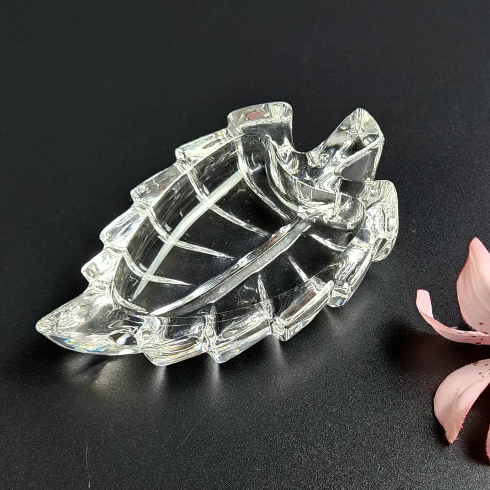 Vintage Crystal Leaf Shaped Ring Dish - 4 1/4